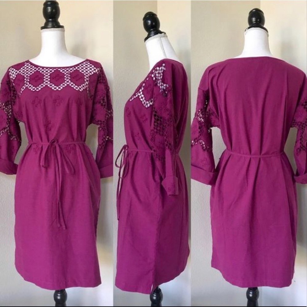 LOFT - Raspberry Embroidered Shift Dress